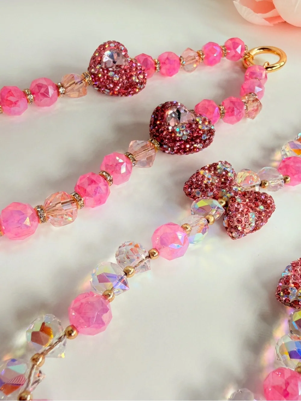 Emma Pink Beaded crystal Bow phone Keychain